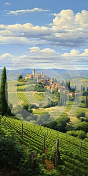 Italian Vineyard Landscape Painting In The Style Of Dalhart Windberg