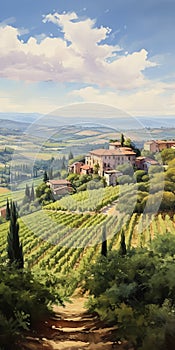 Italian Vineyard Landscape Painting In The Style Of Dalhart Windberg photo
