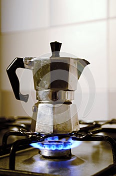 Italian vintage coffeepot on kitchen stove