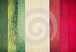 Italian vintage flag background.Wooden plank texture.