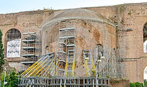 Italian walks.  External restoration works at the Massenzio Basilica.