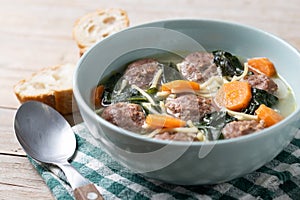 Italian Wedding Soup with meatballs and spinach
