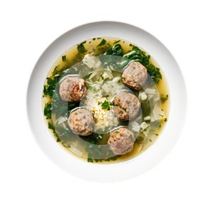 Italian Wedding Soup On White Plate On A White Background photo