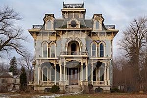 italianate house with a belvedere braced with ornate corbels