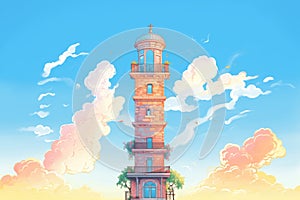 italianate tower captured at sunset with clear sky, magazine style illustration