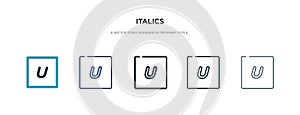 Italics icon in different style vector illustration. two colored and black italics vector icons designed in filled, outline, line