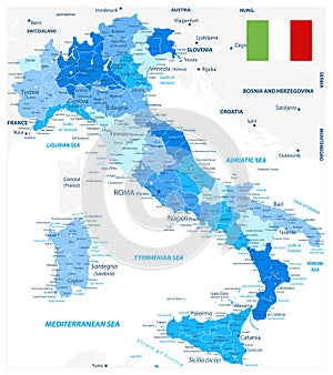 Italy Administrative Divisions Map Blue Colors