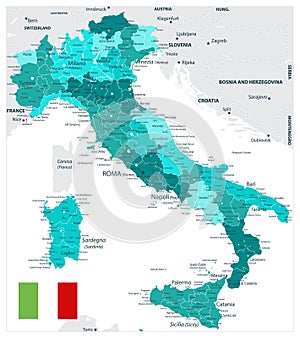 Italy Administrative Divisions Map Teal Colors