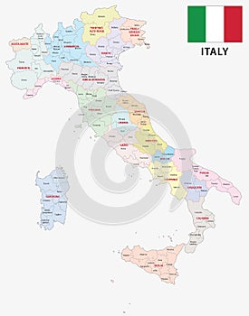 Italy administrative and political map with flag photo