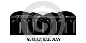 Italy, Albula Railway flat travel skyline set. Italy, Albula Railway black city vector illustration, symbol, travel photo