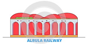 Italy, Albula Railway line cityscape, flat vector. Travel city landmark, oultine illustration, line world icons photo