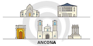 Italy, Ancona flat landmarks vector illustration. Italy, Ancona line city with famous travel sights, skyline, design.