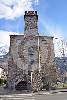 Italy, Aosta, tower of Lambroso (Torre del lebbroso; the tower of the lepers; 12th century)