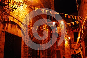 Italy Apuglia histrical center streets in Bari in the night