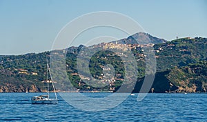 Italy Archipelago Toscano Livorno, visit to the island of Pianosa, panoramic view of the island of Elba