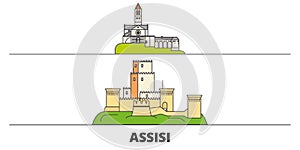 Italy, Assisi flat landmarks vector illustration. Italy, Assisi line city with famous travel sights, skyline, design.