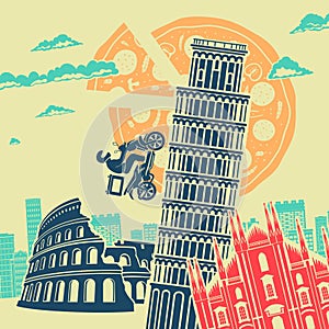 Italy Attractions Vector Background