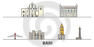 Italy, Bari flat landmarks vector illustration. Italy, Bari line city with famous travel sights, skyline, design.