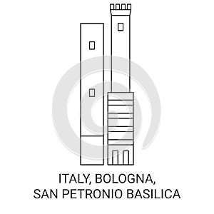 Italy, Bologna, San Petronio Basilica, travel landmark vector illustration