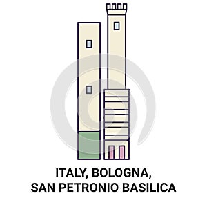 Italy, Bologna, San Petronio Basilica, travel landmark vector illustration