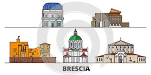 Italy, Brescia flat landmarks vector illustration. Italy, Brescia line city with famous travel sights, skyline, design.
