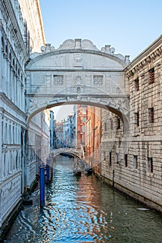 Italy, Bridge of Sighs in Venice, morning cityscape