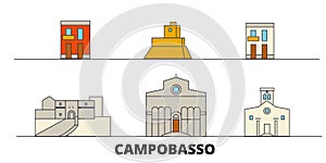 Italy, Campobasso flat landmarks vector illustration. Italy, Campobasso line city with famous travel sights, skyline