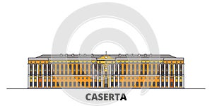 Italy, Caserta flat landmarks vector illustration. Italy, Caserta line city with famous travel sights, skyline, design.
