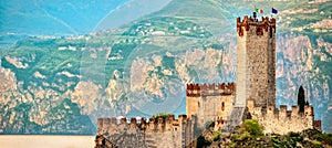 Italy castle panorama of Castello Scaligero di Malcesine  in Verona