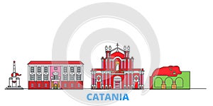 Italy, Catania line cityscape, flat vector. Travel city landmark, oultine illustration, line world icons