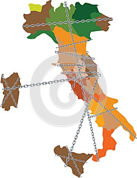 Italy chained immobilized with chain from north to south