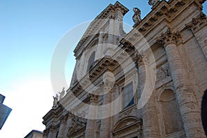 Italy. Christmas in Rome. On the roof of the building are statues of popes.