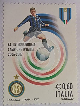 Italy, circa 1973. Commemorative stamp of the F.C. International Champion of Italy 2006/2007.