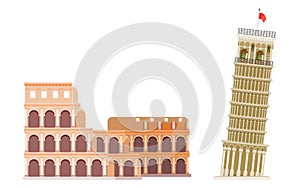 Italy colosseum building and leaning tower of pisa