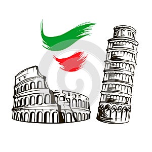 Italy, Colosseum, Leaning Tower of Pisa