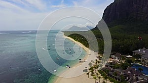 Italy David PaAerial drone view of tropical beach in Mauritius. Blue transparent ocean with paliazza Michelangelo galaxy Timelapse