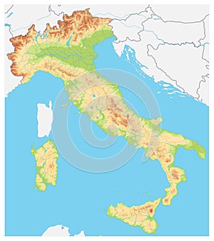 Italy Detailed Physical Map - No text