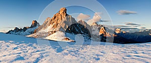 Italy, Dolomites, Alps - wonderful scenery, above the clouds at beautiful day in winter with first snow, Italy.