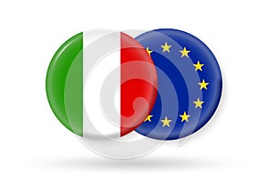 Italy and EU circle flags. 3d icon. European Union and Italian national symbols. Vector