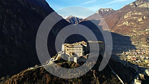 Italy .Famous medieval castles of valle d`Aosta - impressive Bard fort