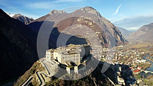 Italy .Famous medieval castles of valle d`Aosta - impressive Bard fort