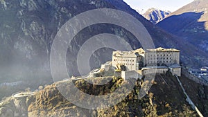 Italy .Famous medieval castles of valle d\'Aosta - impressive Bard fort