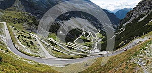 Italy, Famous road to Stelvio Pass in Alps. Alpine landscape. Mountain serpentine