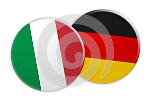 Italy Flag Button On Germany Flag Button, 3d illustration on white background