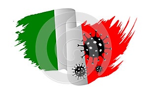 Italy flag coronavirus. Stop 2019-nCoV outbreak. Coronavirus danger a risk disease and flu spread. Italian flag with corona virus