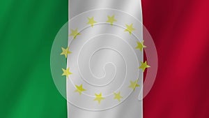 Italy Flag and EU Flag 4K Video. Flags of Italy and the European Union footage video waving in wind.