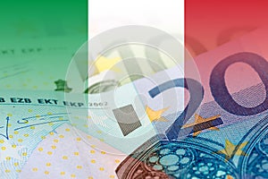 Italy flag with euro banknotes