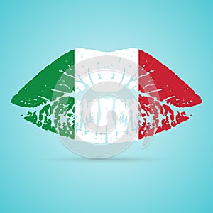 Italy Flag Lipstick On The Lips Isolated On A White Background. Vector Illustration.