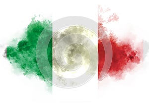 Italy flag performed from color smoke on the white background. Abstract symbol