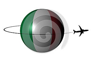 Italy flag sphere with plane and swoosh illustration